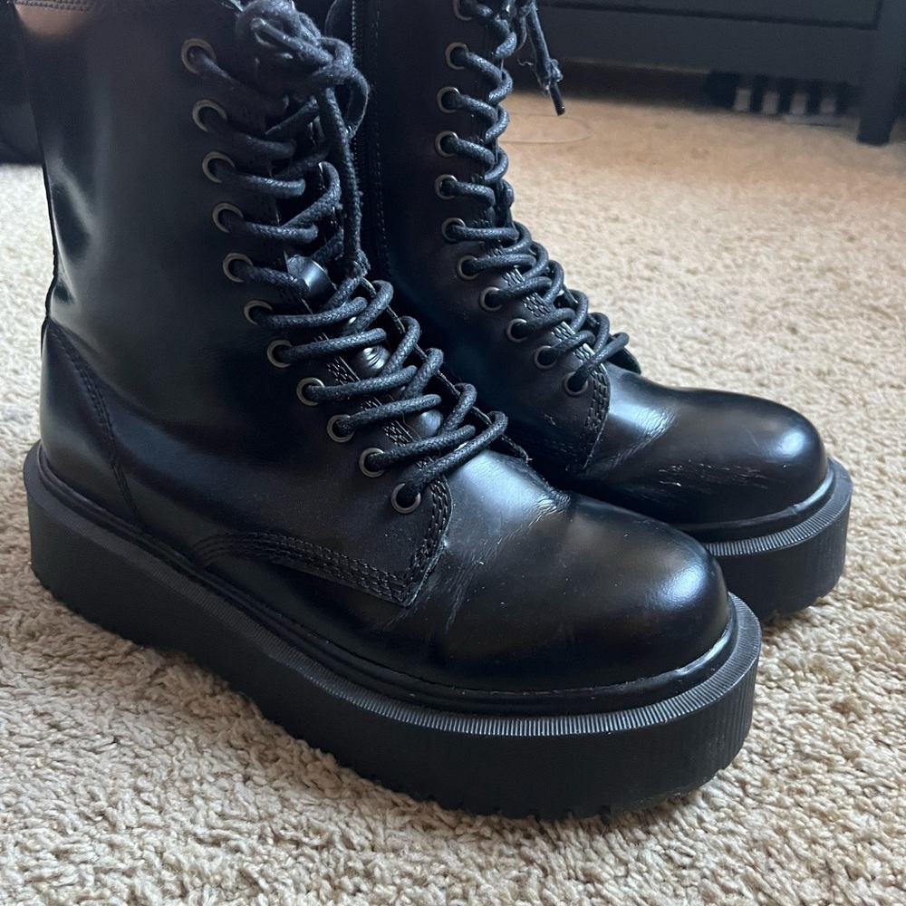 Jeffrey Campbell patent platform combat boots